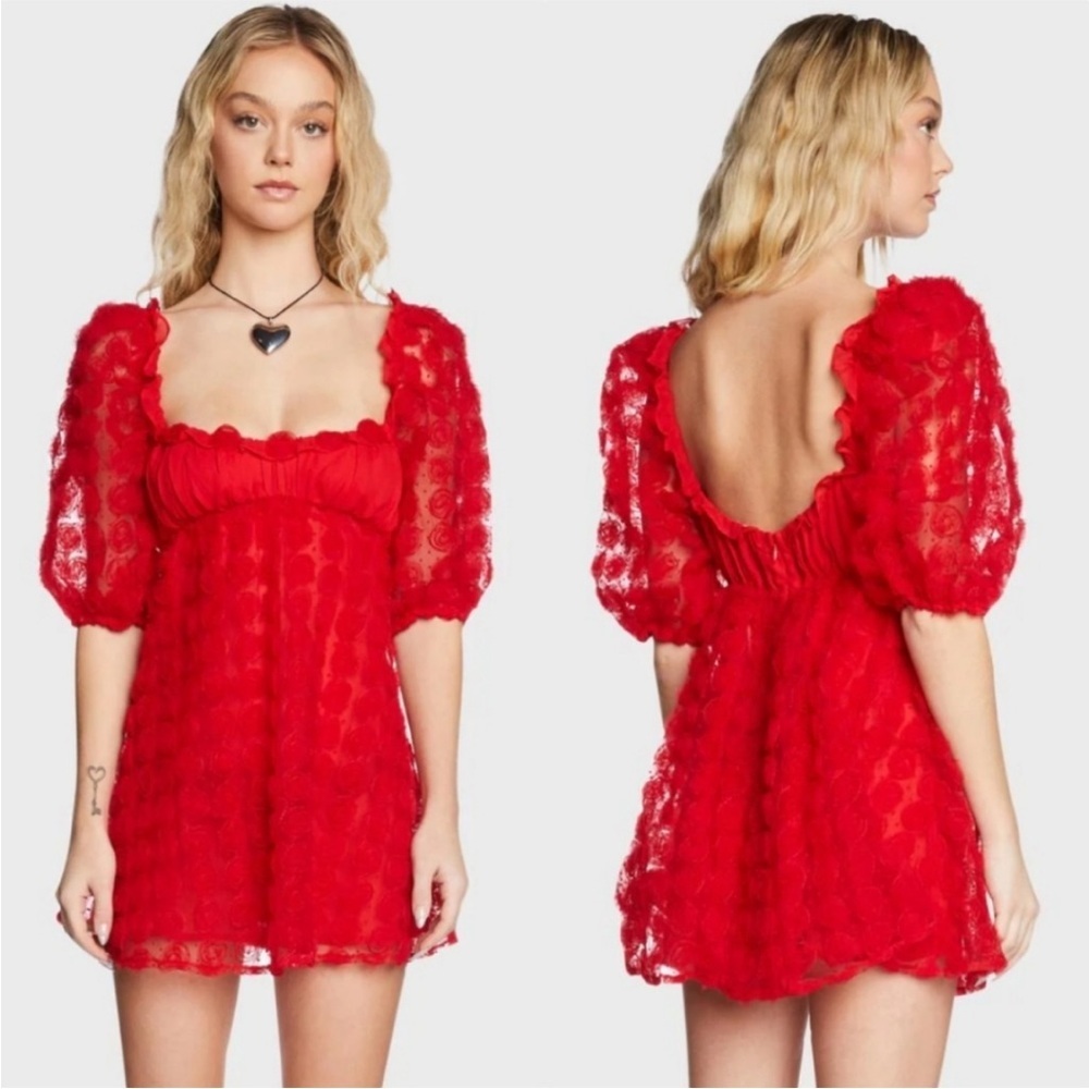 For Love and Lemons Hannah Mini Dress Medium Red Hot